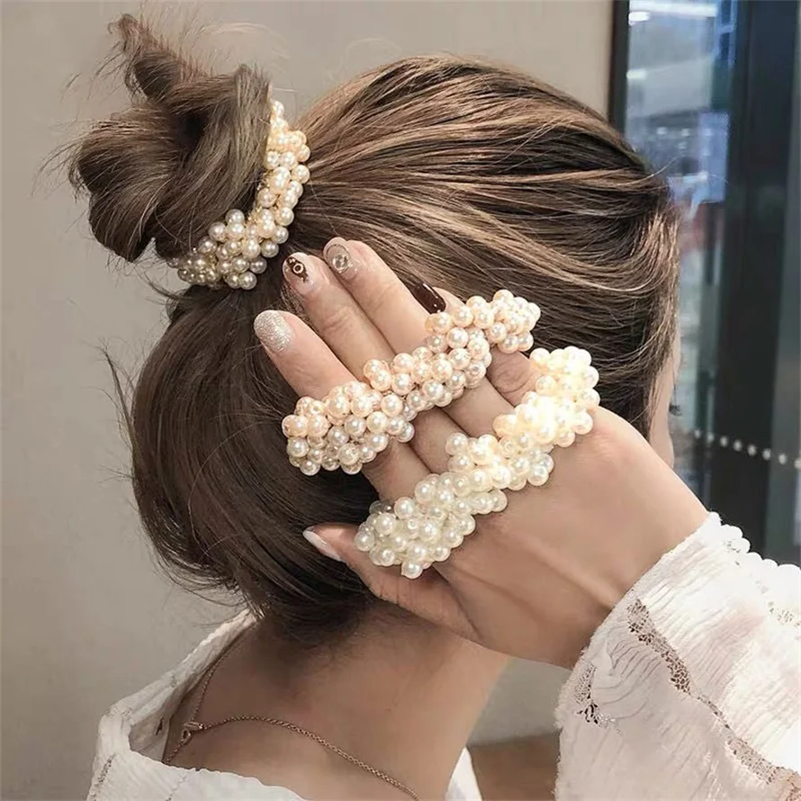 Woman Elegant Pearl Hair Ties  - огляд і ціна Silicone Band Women