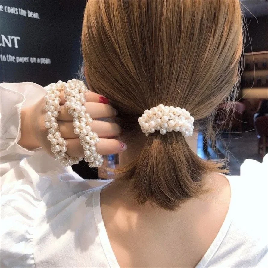 Woman Elegant Pearl Hair Ties  - огляд і ціна Silicone Band Women