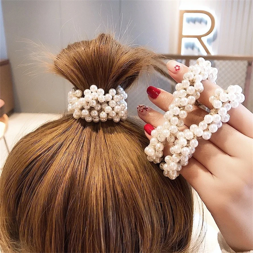 Woman Elegant Pearl Hair Ties  - огляд і ціна Silicone Band Women