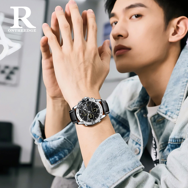 Fashion Men’s Big Face Quartz  - огляд і ціна Leather Watch Band Men