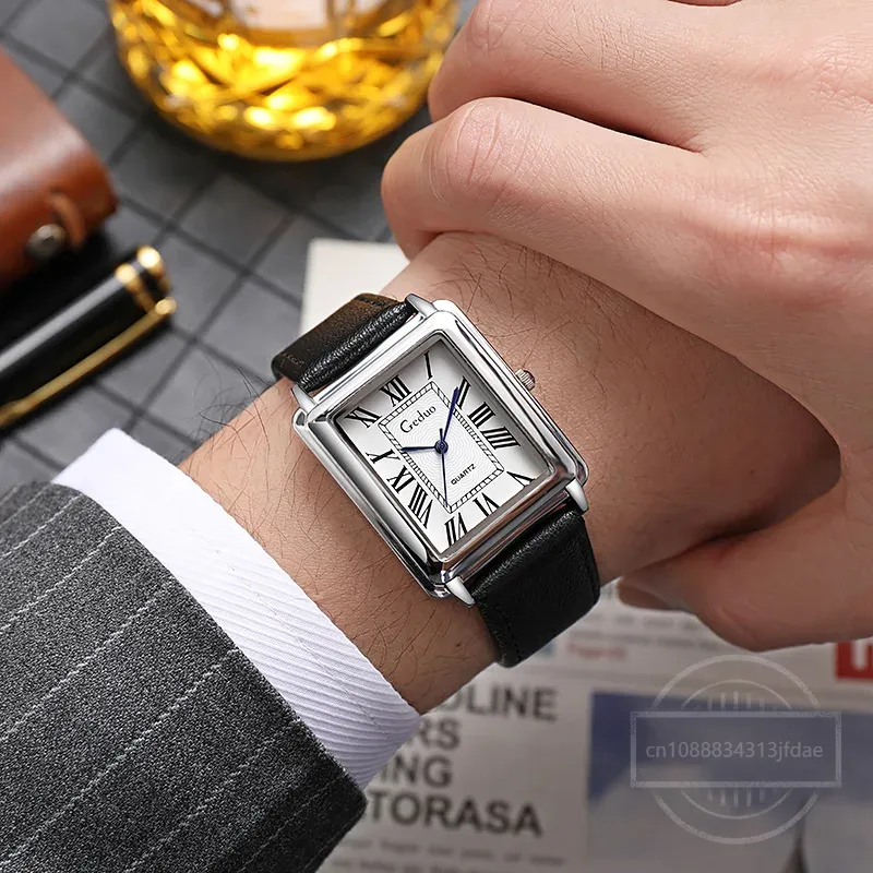 New Fashion Designer Rectangle - огляд і ціна Leather Watch Band Men